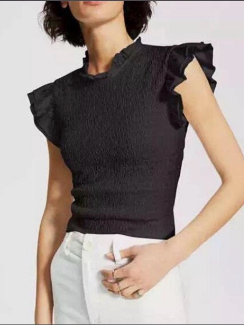 French Connection White Textured Ruffle Tank Top - Picture 3 of 3